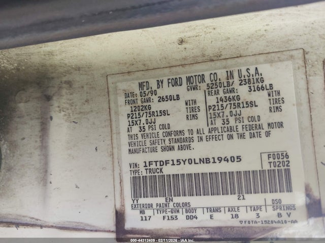 1990 FORD F150 1FTDF15Y0LNB19405 Photo 8