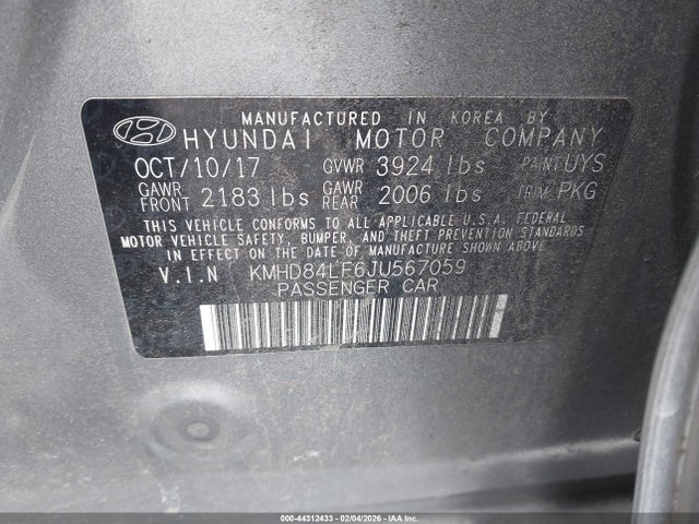 KMHD84LF6JU567059 Hyundai Elantra Value Edition