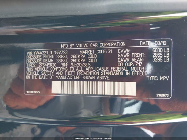 YV4A221L0L1551723 Volvo Xc90 T6 Inscription 6 Passenger
