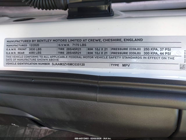 2021 BENTLEY BENTAYGA SJAAM2ZV6MC035120 Photo 8