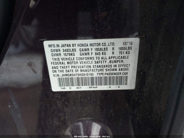 JHMGK5H73HS015193 Honda FIT EX