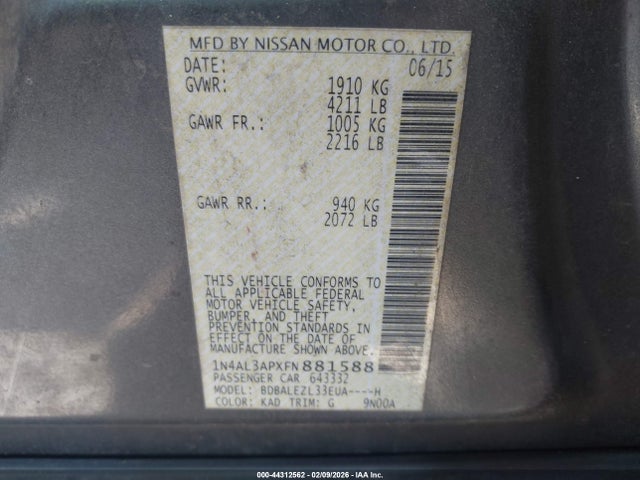 1N4AL3APXFN881588 Nissan Altima 2.5 S