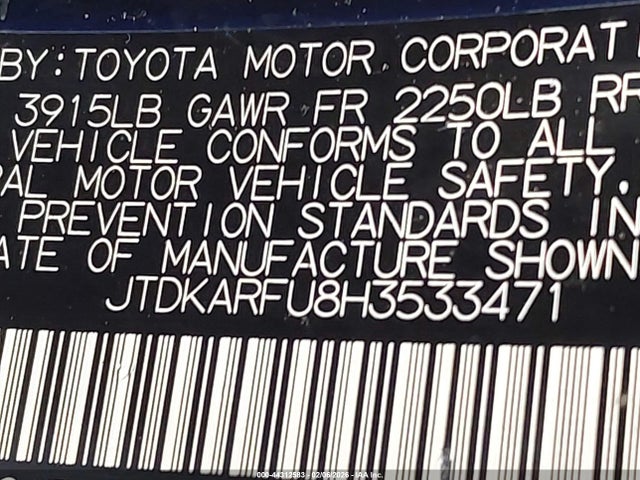 Toyota Prius Two Eco 2017 JTDKARFU8H3533471 Image 9