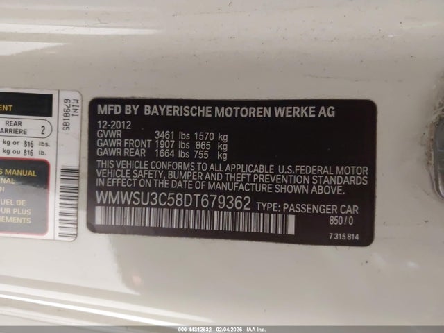 2013 MINI HARDTOP WMWSU3C58DT679362 Photo 8
