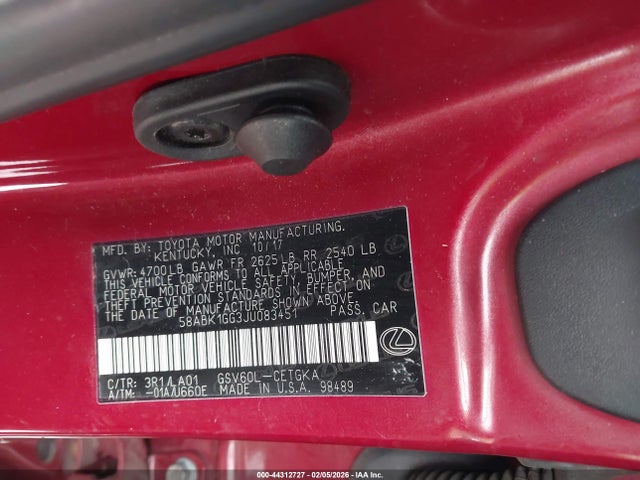 44312727 :رقم المزاد ، 58ABK1GG3JU083451 vin ، 2018 Lexus Es 350 مزاد بيع