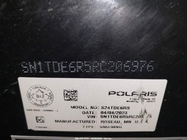 SN1TDE6R5RC206976 Polaris Indy 600 Xc