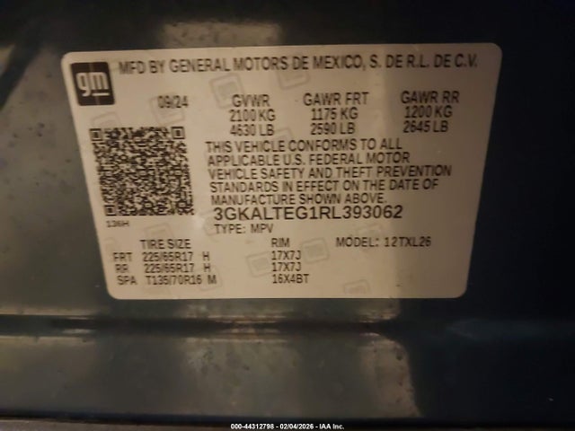 Aukcja sprzedaży 2024 Gmc Terrain Awd Sle, vin: 3GKALTEG1RL393062, numer aukcji: 44312798