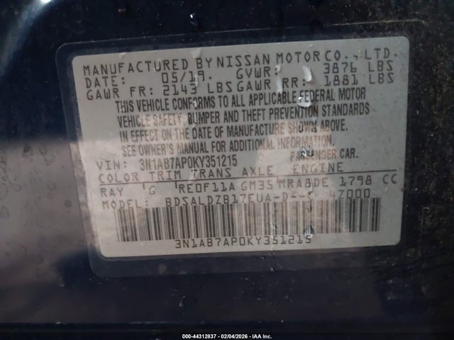 Nissan SENTRA SV 2019 3N1AB7AP0KY351215 Image 9