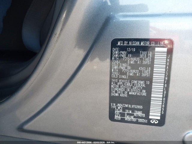 Auction sale of the 2020 Infiniti Qx80 Luxe, vin: JN8AZ2NF8L9702655, lot number: 44312886