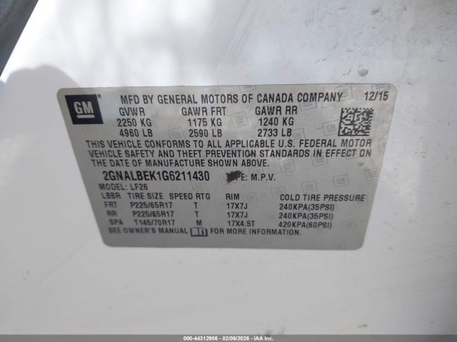 2GNALBEK1G6211430 Chevrolet EQUINOX LS