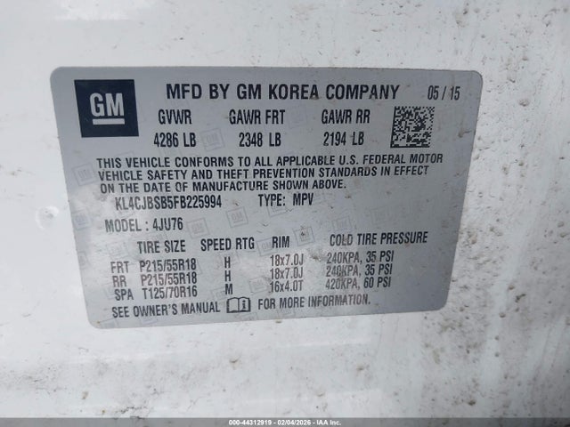 Aukcja sprzedaży 2015 Buick Encore Convenience, vin: KL4CJBSB5FB225994, numer aukcji: 44312919