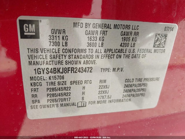 2015 CADILLAC ESCALADE 1GYS4BKJ8FR243472 Photo 8