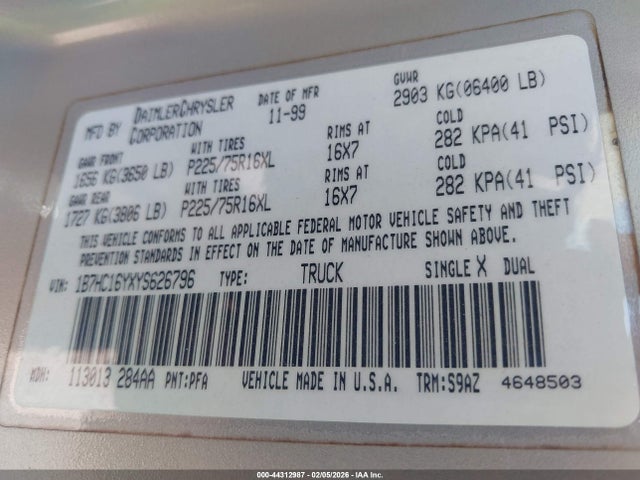 2000 DODGE RAM 1500 1B7HC16YXYS626796 Photo 8