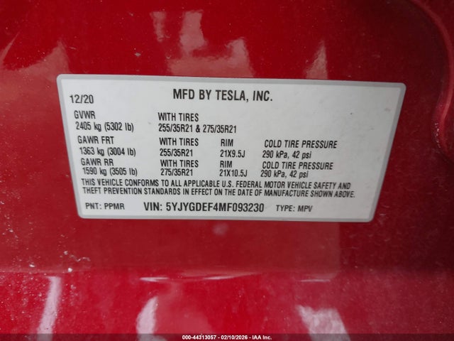 2021 TESLA MODEL Y 5YJYGDEF4MF093230 Photo 8
