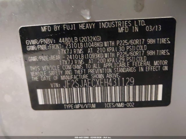 44313068 :رقم المزاد ، JF2SJAECXEH431129 vin ، 2014 Subaru Forester 2.5i Premium مزاد بيع