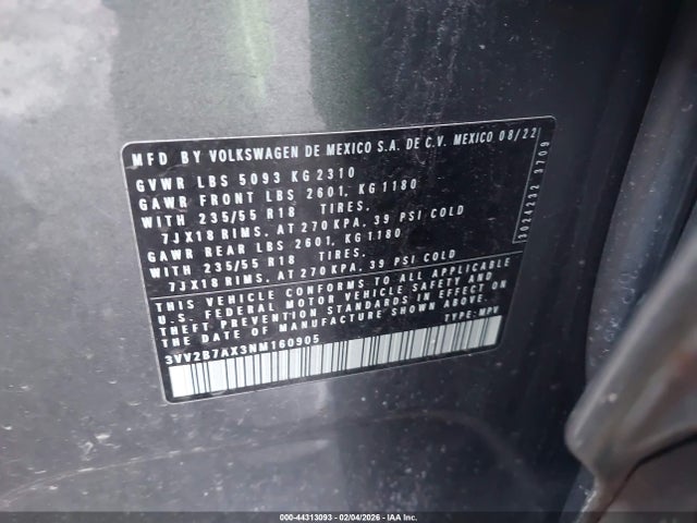 2022 VOLKSWAGEN TIGUAN 3VV2B7AX3NM160905 Photo 8