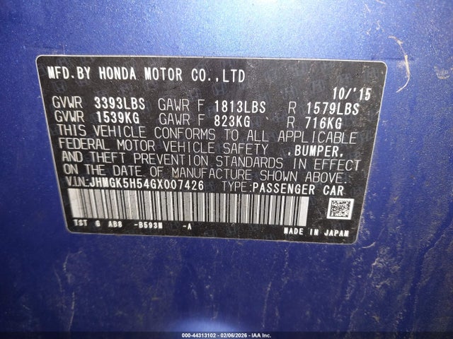JHMGK5H54GX007426 Honda FIT LX
