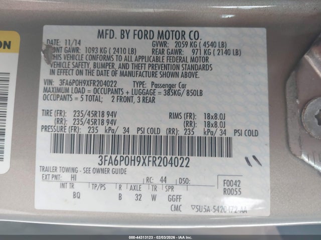 2015 FORD FUSION 3FA6P0H9XFR204022 Photo 8