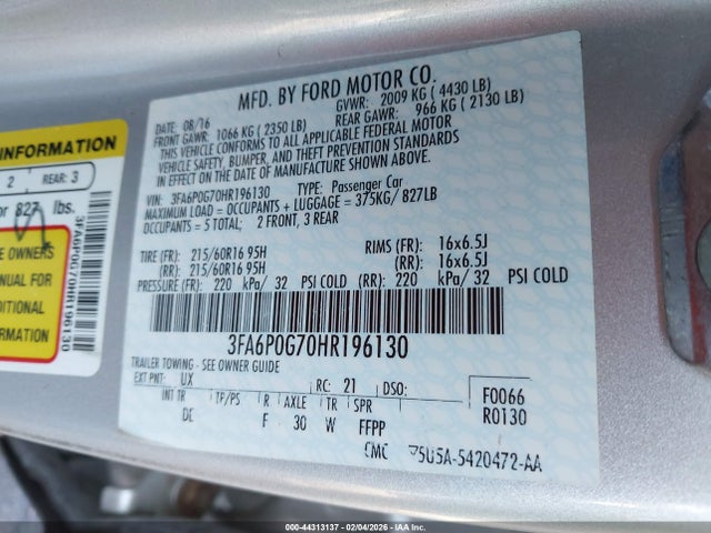 Ford FUSION S 2017 3FA6P0G70HR196130 Image 9