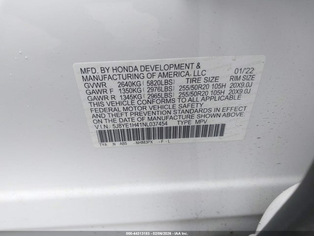 Aukcja sprzedaży 2022 Acura Mdx Technology Package, vin: 5J8YE1H41NL037454, numer aukcji: 44313183