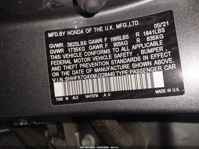 2021 HONDA CIVIC SHHFK7G4XMU228440 Photo 8