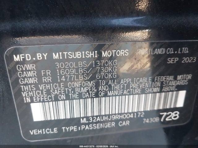 ML32AUHJ9RH004172 Mitsubishi MIRAGE LE