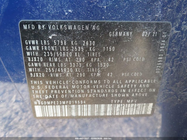 WVGDMPE23MP019594 Volkswagen Id.4 1st Edition