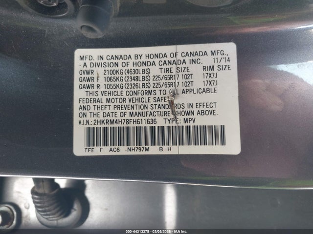 Продаж на аукціоні авто 2015 Honda Cr-v Ex-l, vin: 2HKRM4H78FH611636, номер лоту: 44313378