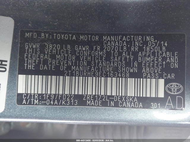 Aukcja sprzedaży 2014 Toyota Corolla S Plus, vin: 2T1BURHE9EC163468, numer aukcji: 44313405