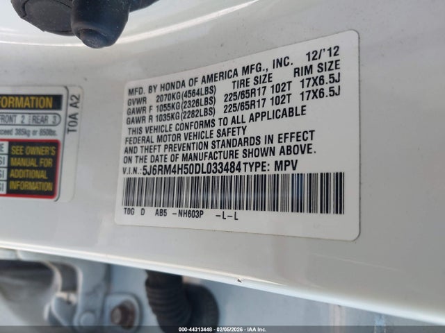 2013 HONDA CR-V 5J6RM4H50DL033484 Photo 8