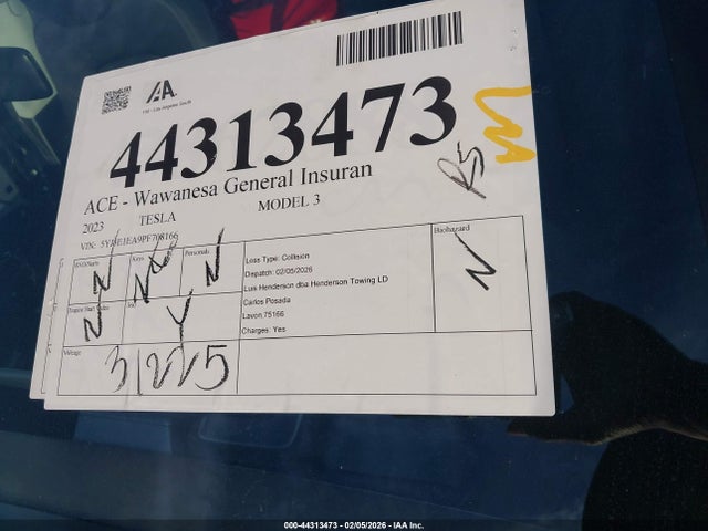 44313473 :رقم المزاد ، 5YJ3E1EA9PF708166 vin ، 2023 Tesla Model 3 Rear-wheel Drive مزاد بيع