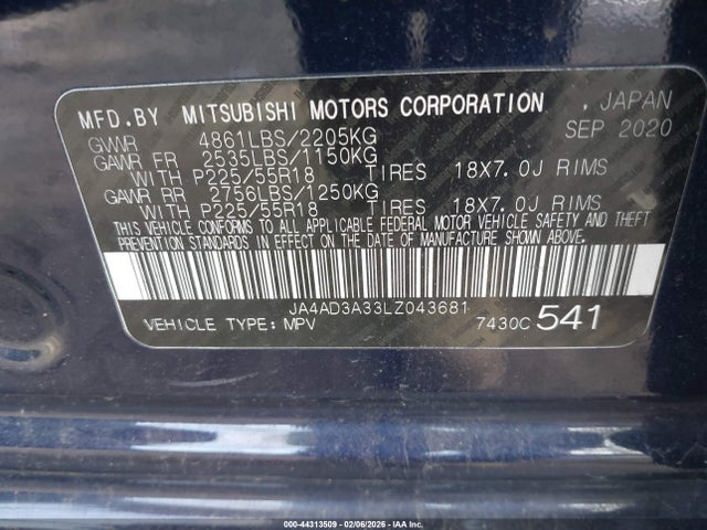 2020 MITSUBISHI OUTLANDER JA4AD3A33LZ043681 Photo 8