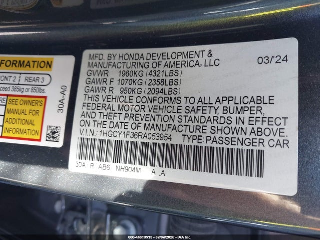 1HGCY1F36RA053954 Honda ACCORD EX