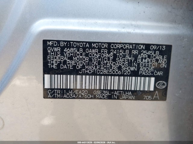 Aukcja sprzedaży 2014 Lexus Is 250, vin: JTHCF1D28E5006120, numer aukcji: 44313529