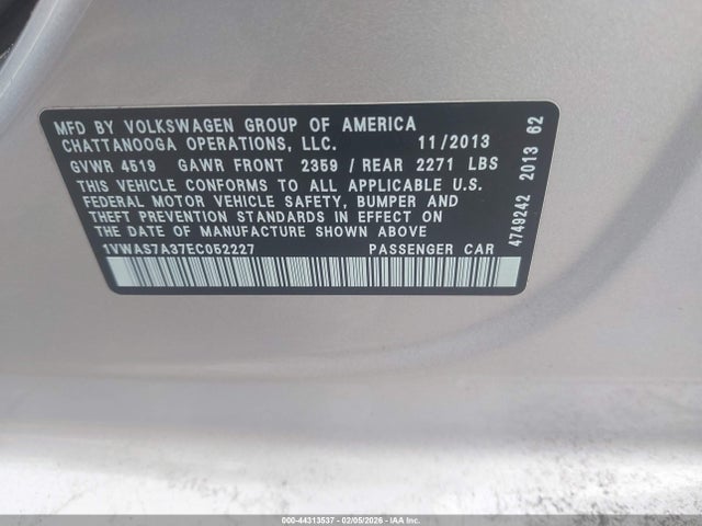 Aukcja sprzedaży 2014 Volkswagen Passat 1.8t S, vin: 1VWAS7A37EC052227, numer aukcji: 44313537