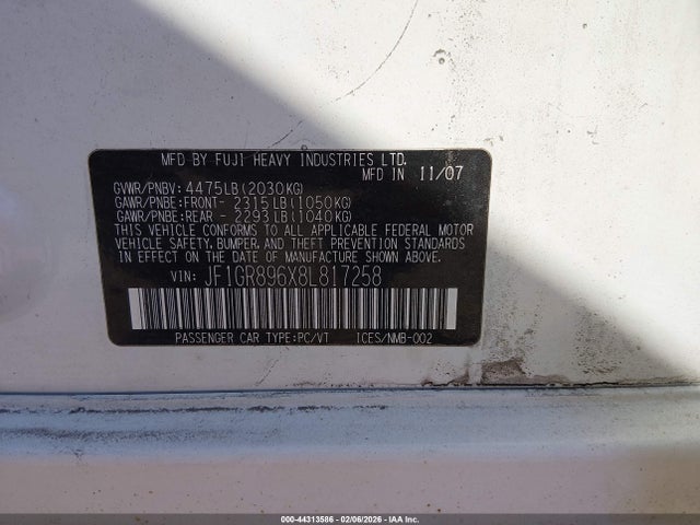 44313586 :رقم المزاد ، JF1GR896X8L817258 vin ، 2008 Subaru Impreza Wrx Sti مزاد بيع