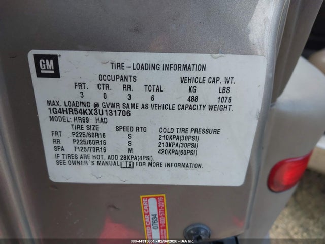 44313651 :رقم المزاد ، 1G4HR54KX3U131706 vin ، 2003 Buick Lesabre Limited مزاد بيع