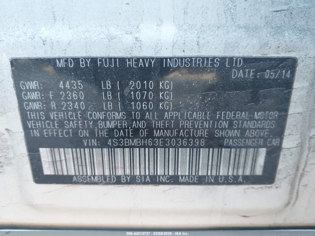 Продаж на аукціоні авто 2014 Subaru Legacy 2.5 I Sport, vin: 4S3BMBH63E3036398, номер лоту: 44313727