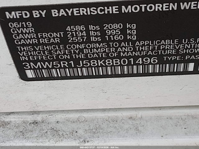 3MW5R1J58K8B01496 BMW 330I