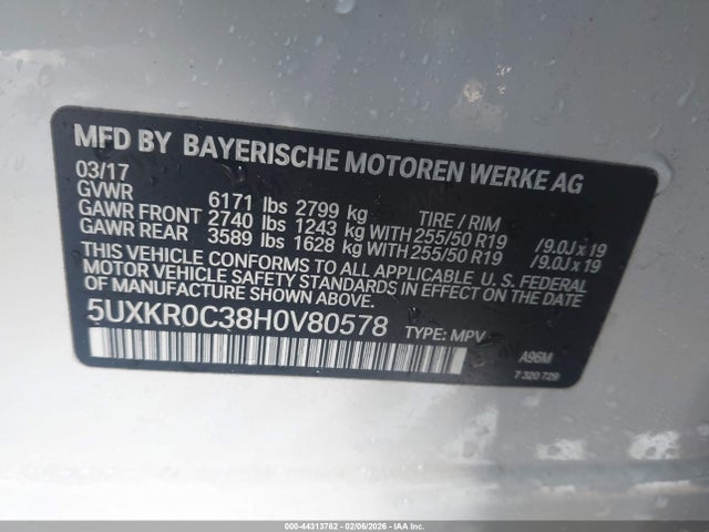 Продаж на аукціоні авто 2017 Bmw X5 Xdrive35i, vin: 5UXKR0C38H0V80578, номер лоту: 44313762