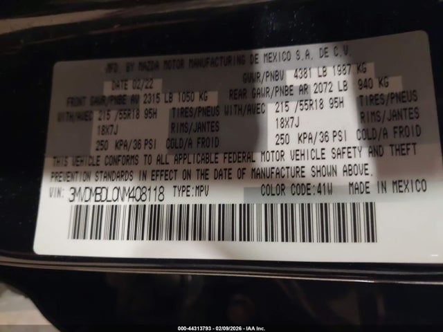 Продажа на аукционе авто 2022 Mazda Cx-30 Premium, vin: 3MVDMBDL0NM408118, номер лота: 44313793