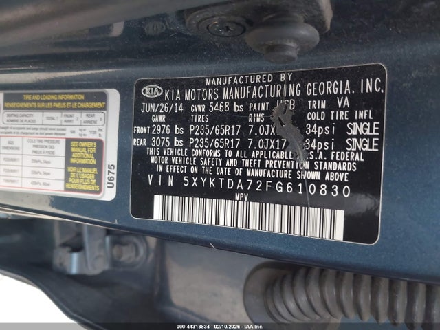 5XYKTDA72FG610830 KIA Sorento Lx V6