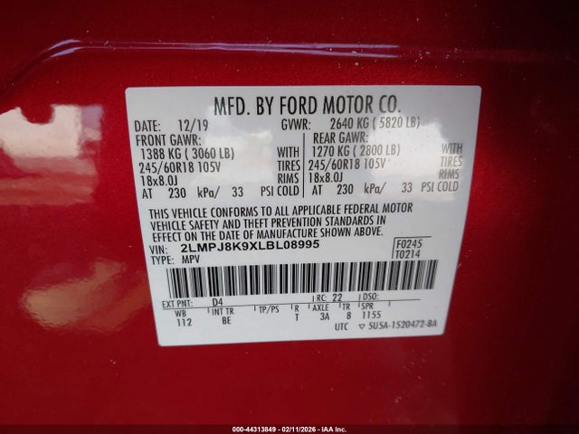 2020 LINCOLN NAUTILUS 2LMPJ8K9XLBL08995 Photo 8