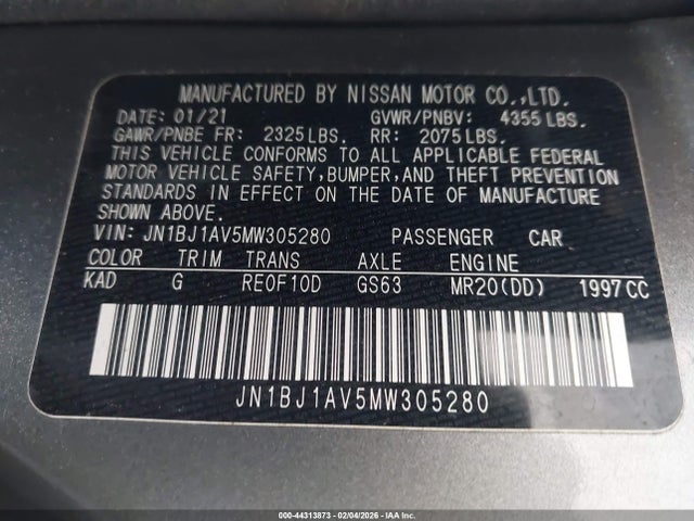 JN1BJ1AV5MW305280 Nissan Rogue Sport S Fwd Xtronic Cvt
