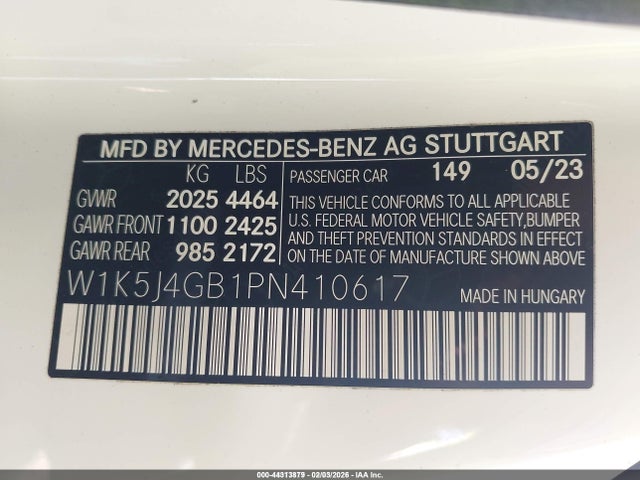 Aukcja sprzedaży 2023 Mercedes-benz Cla 250 Coupe, vin: W1K5J4GB1PN410617, numer aukcji: 44313879
