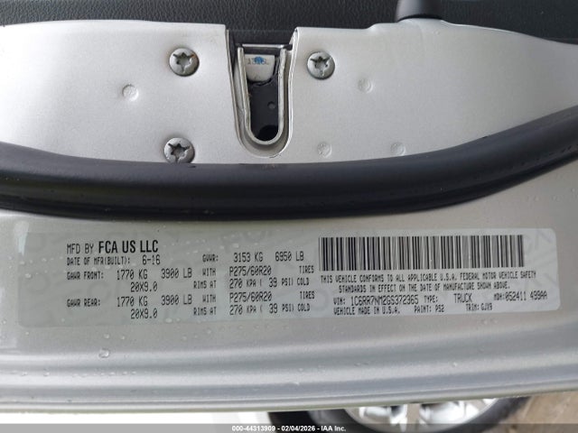 Aukcja sprzedaży 2016 Ram 1500 Laramie, vin: 1C6RR7NM2GS372365, numer aukcji: 44313909
