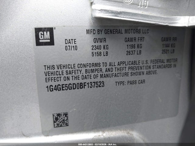 Продаж на аукціоні авто 2011 Buick Lacrosse Cxs, vin: 1G4GE5GD0BF137523, номер лоту: 44313953