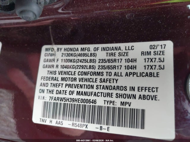 7FARW5H39HE000646 Honda CR-V LX