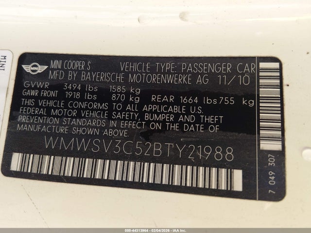 2011 MINI COOPER S WMWSV3C52BTY21988 Photo 8