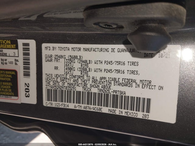 Toyota Tacoma Sr 2022 3TYAX5GN2NT035291 Image 9
